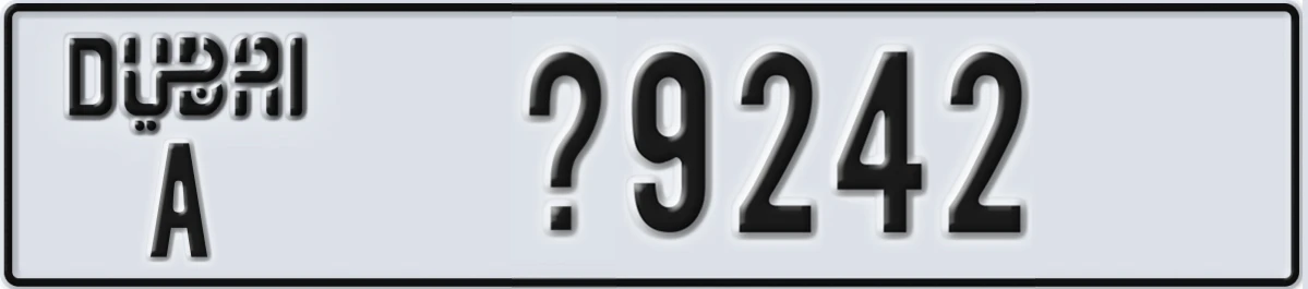 UAE License Plate Dubai A X9242