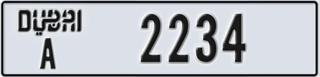 UAE License Plate Dubai A X2234
