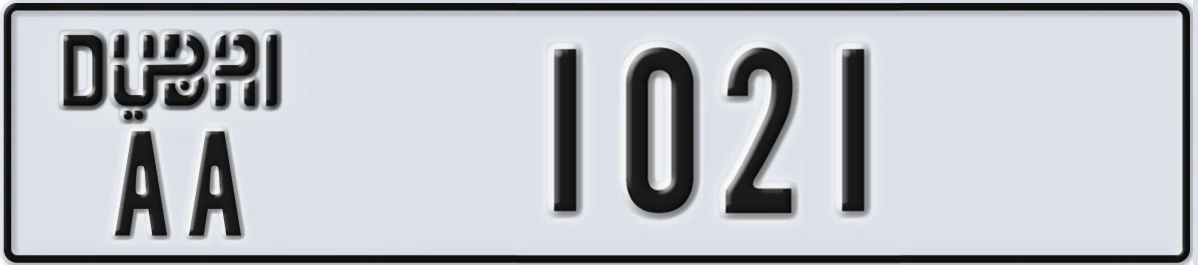 UAE License Plate Dubai AA 1021
