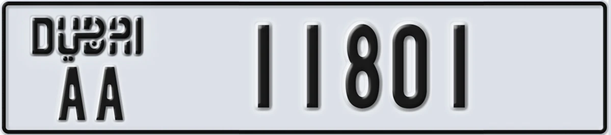 UAE License Plate Dubai AA 11801