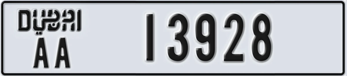 UAE License Plate Dubai AA 13928