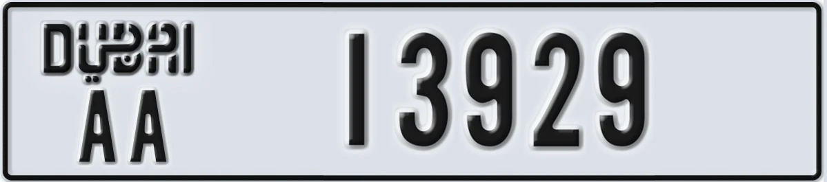 UAE License Plate Dubai AA 13929