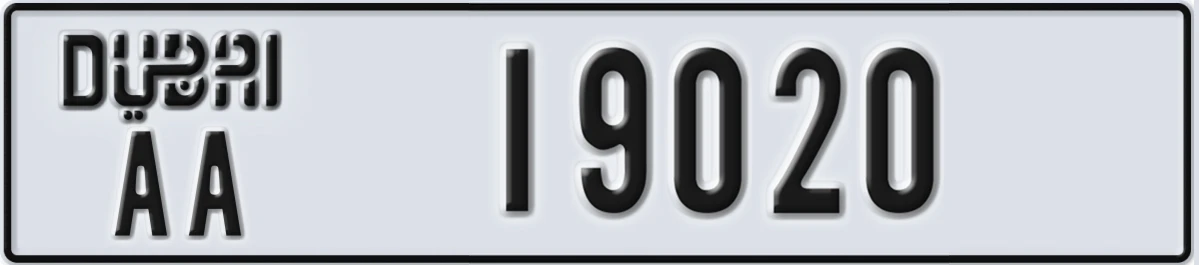 UAE License Plate Dubai AA 19020