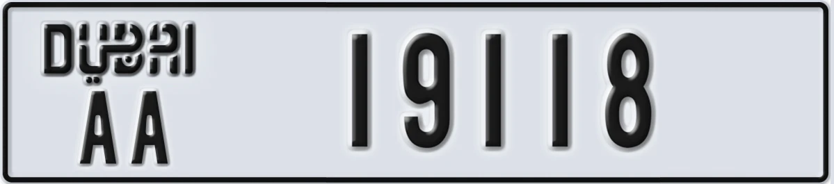 UAE License Plate Dubai AA 19118