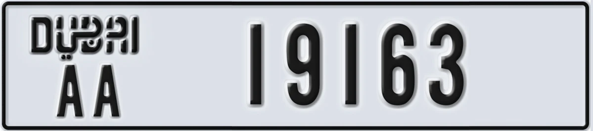 UAE License Plate Dubai AA 19163