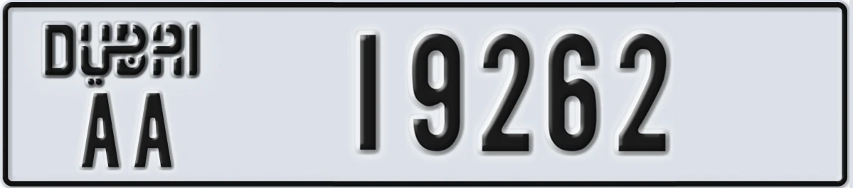 UAE License Plate Dubai AA 19262