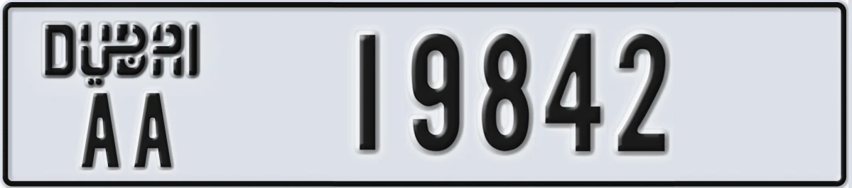 UAE License Plate Dubai AA 19842