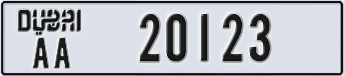 UAE License Plate Dubai AA 20123