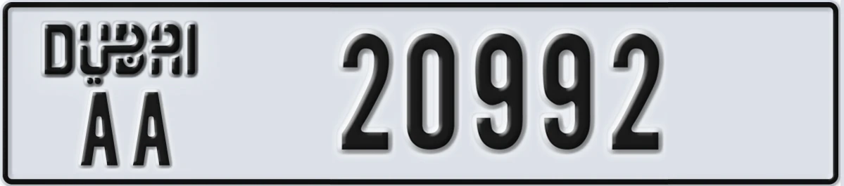 UAE License Plate Dubai AA 20992