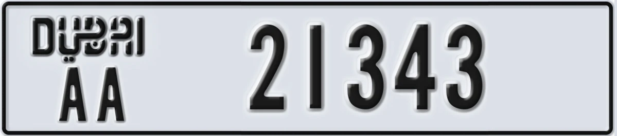 UAE License Plate Dubai AA 21343