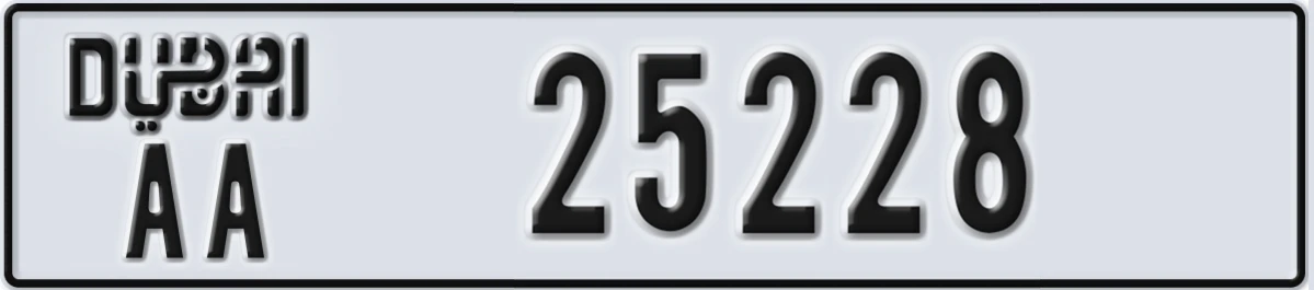 UAE License Plate Dubai AA 25228
