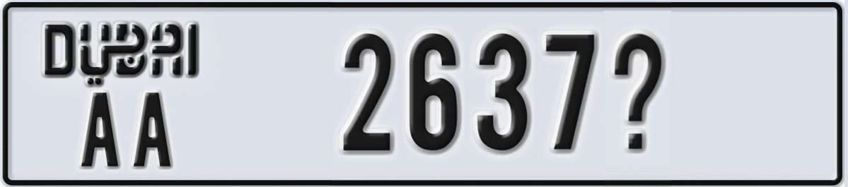 UAE License Plate Dubai AA 2637X