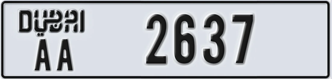 UAE License Plate Dubai AA 2637X