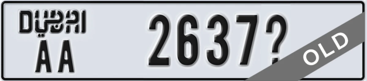 UAE License Plate Dubai AA 2637X