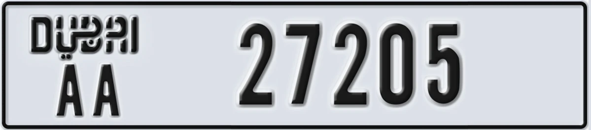 UAE License Plate Dubai AA 27205