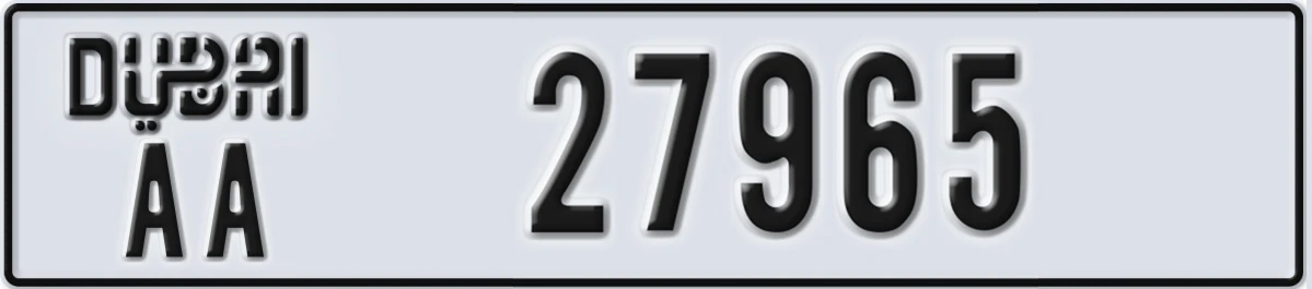 UAE License Plate Dubai AA 27965