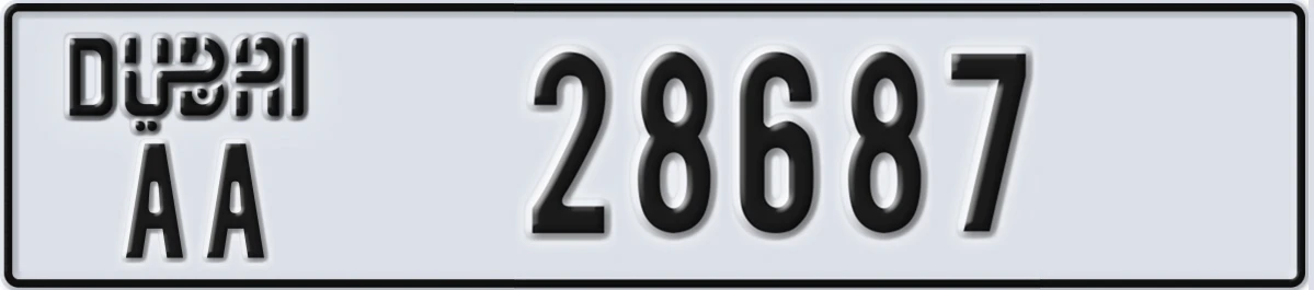 UAE License Plate Dubai AA 28687