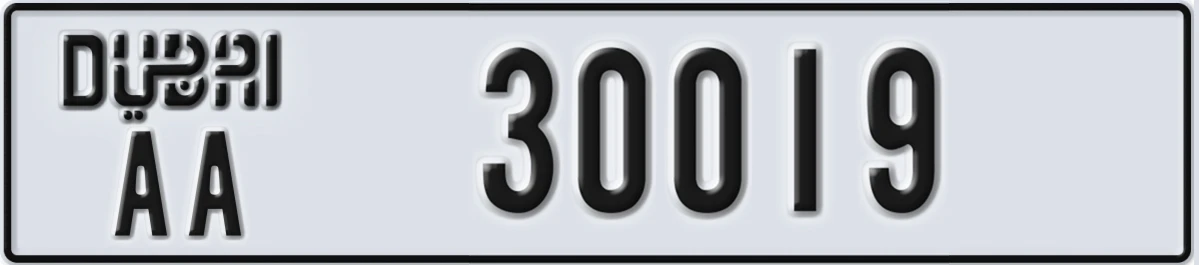 UAE License Plate Dubai AA 30019