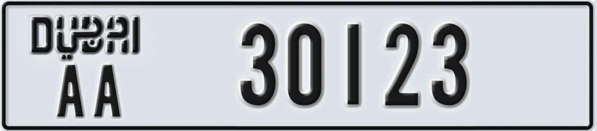 UAE License Plate Dubai AA 30123