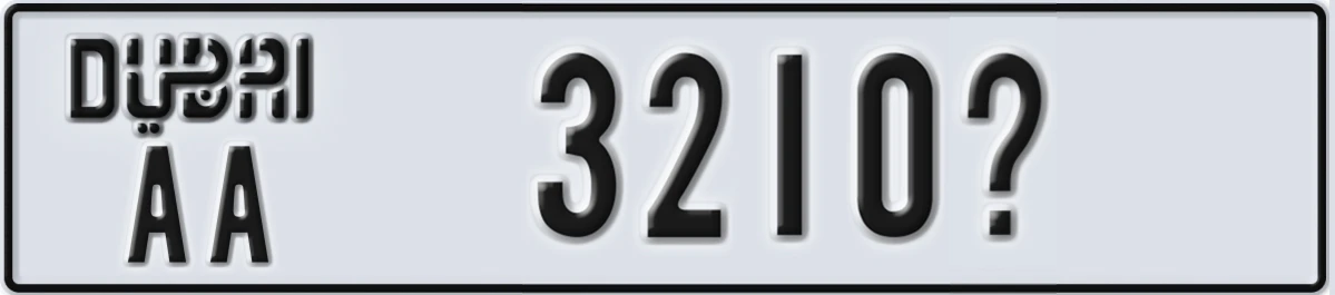 UAE License Plate Dubai AA 3210@