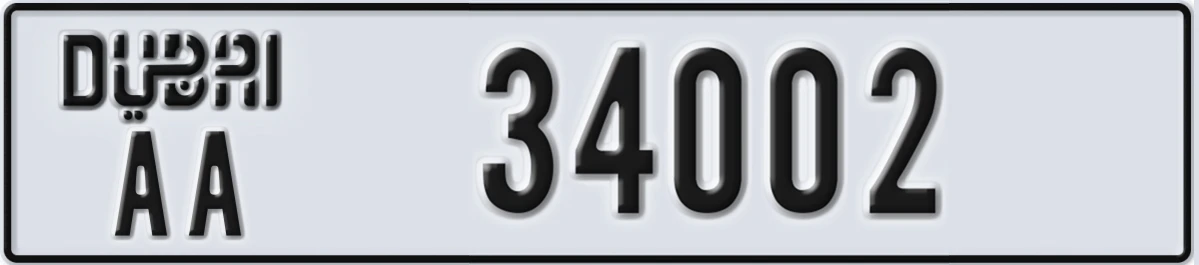 UAE License Plate Dubai AA 34002