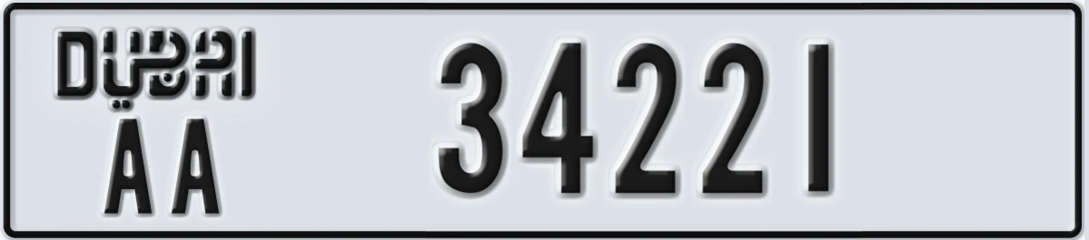 UAE License Plate Dubai AA 34221