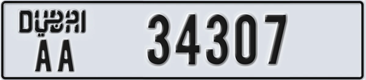 UAE License Plate Dubai AA 34307