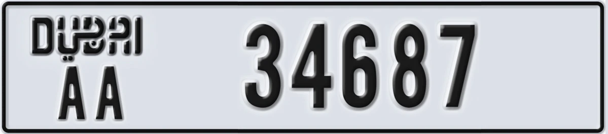 UAE License Plate Dubai AA 34687