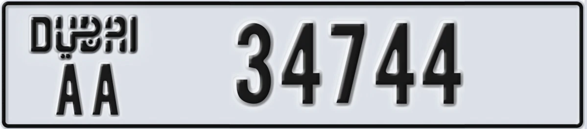 UAE License Plate Dubai AA 34744