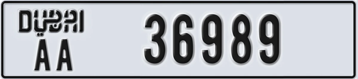 UAE License Plate Dubai AA 36989