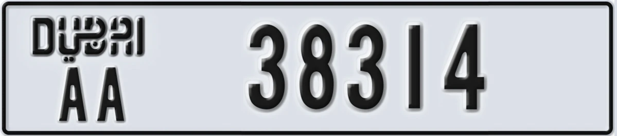 UAE License Plate Dubai AA 38314