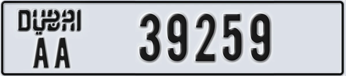 UAE License Plate Dubai AA 39259