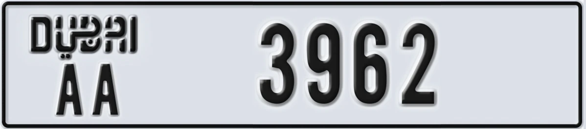 UAE License Plate Dubai AA 3962