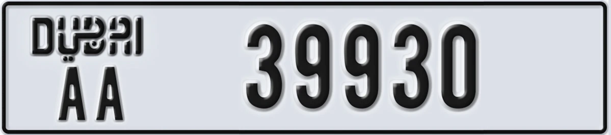 UAE License Plate Dubai AA 39930
