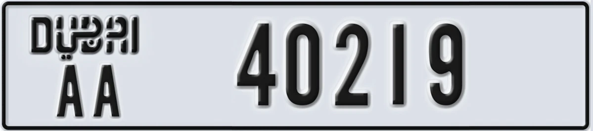 UAE License Plate Dubai AA 40219