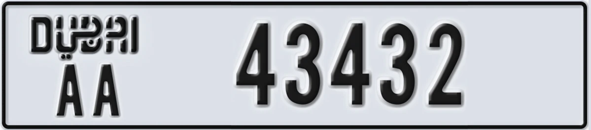 UAE License Plate Dubai AA 43432
