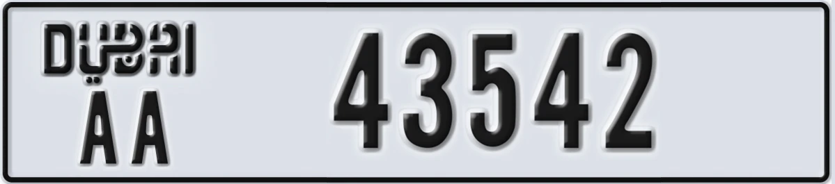 UAE License Plate Dubai AA 43542