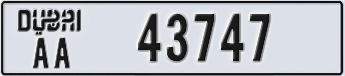 UAE License Plate Dubai AA 43747