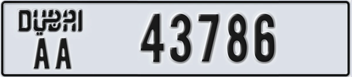 UAE License Plate Dubai AA 43786