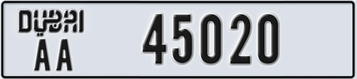 UAE License Plate Dubai AA 45020
