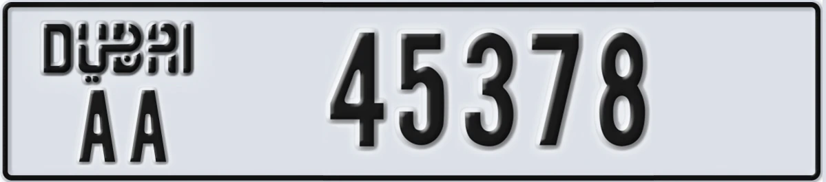 UAE License Plate Dubai AA 45378