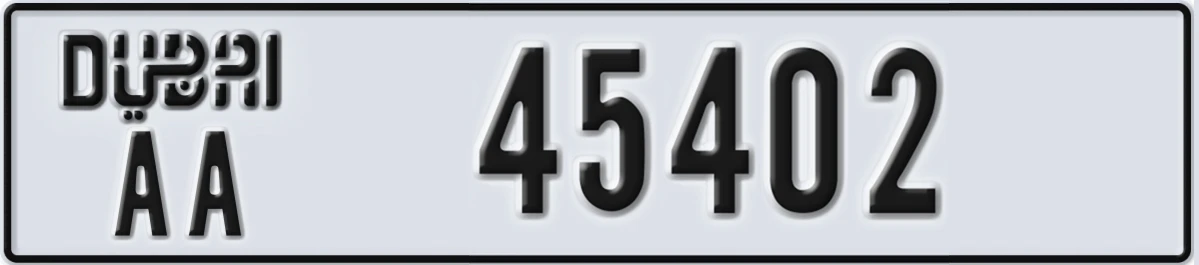 UAE License Plate Dubai AA 45402