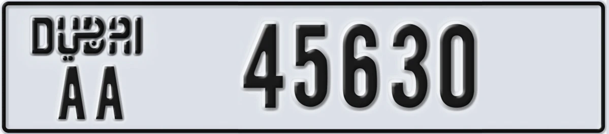 UAE License Plate Dubai AA 45630