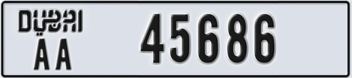 UAE License Plate Dubai AA 45686