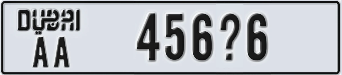 UAE License Plate Dubai AA 456X6