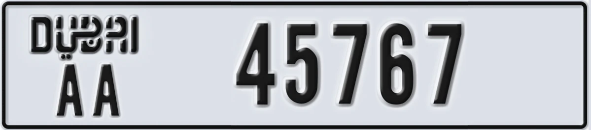 UAE License Plate Dubai AA 45767
