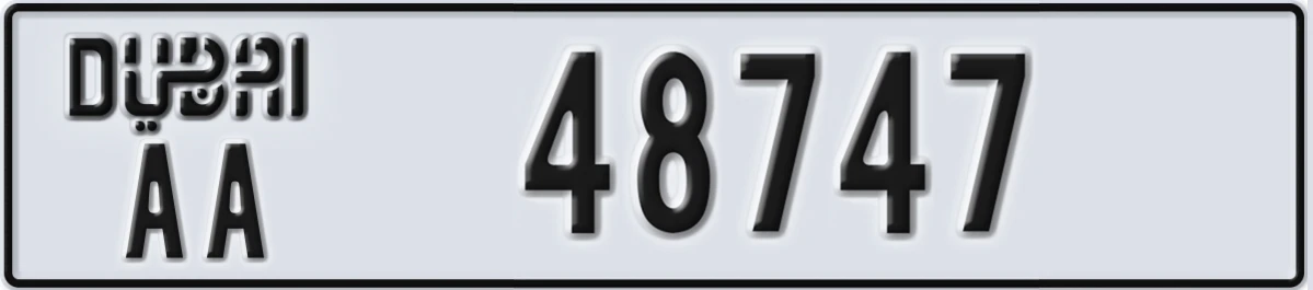 UAE License Plate Dubai AA 48747