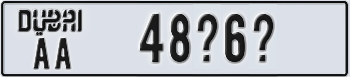 UAE License Plate Dubai AA 48X6X