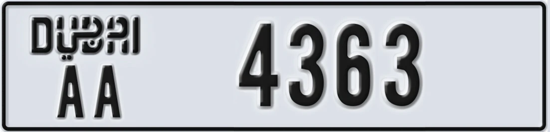 UAE License Plate Dubai AA 4X363