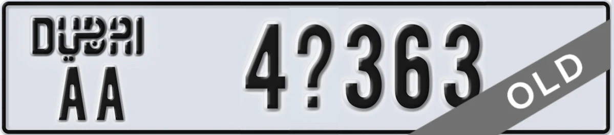 UAE License Plate Dubai AA 4X363